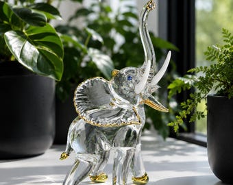Elephant Figurine Gift for Good Luck | Handcrafted Glass Elephant Home Decor Collectible