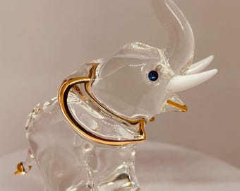 Elephant Figurine Glass Animal Collectible Handcrafted Lucky Elephant Decor Good Luck Gift