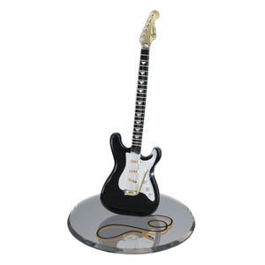 Vintage Black Guitar Figurine | Handcrafted Glass Music Room Collectible Home Decor