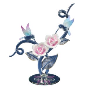 Glass Hummingbird Figurine | Porcelain Roses, Crystal Accents