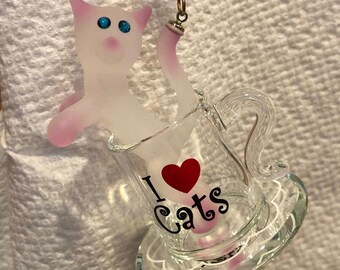 Ich liebe Katzen Glaskatze Figur Ornament Handgefertigte Katzenliebhaber Geschenk Kitty Dekor