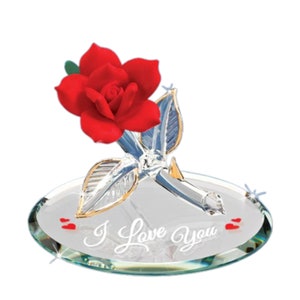 I Love You Red Rose | Handcrafted Glass Rose Figurine Gift for Her | Romantic Keepsake for Anniversary or Valentine’s Day