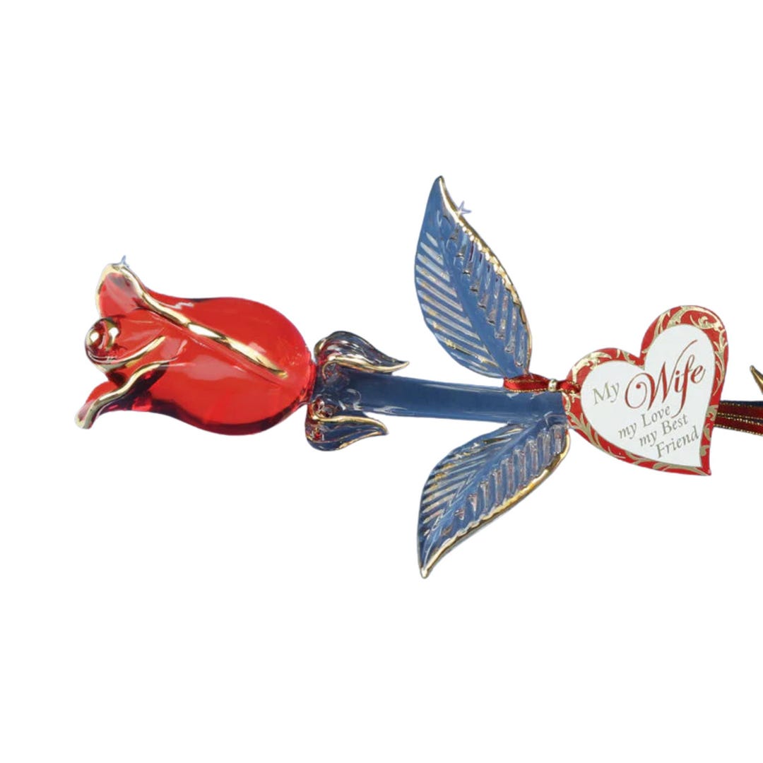 Handcrafted Red Glass Rose With Gold, Romantic Wife Gift - Etsy