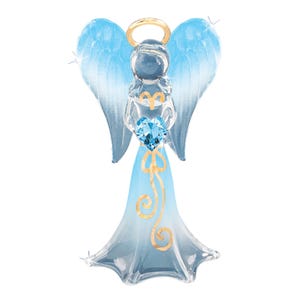 Blue Angelique Glass Angel Figurine | Faith and Love Gift with Blue Heart Crystal | Religious Angel Keepsake | Gift for Her or Mom