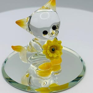 Sunshine Kitty Glass Cat Figurine | HandcraftedCat Lover Gift Small Animal Collectible Decor