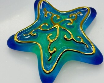 Glass Starfish Figurine Gift | Coastal Beach Decor Nautical Ocean Home Accent