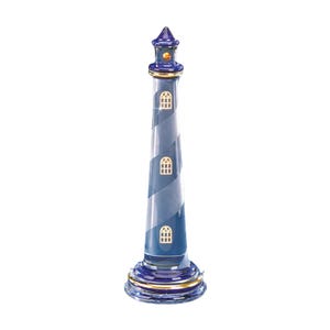 Große blaue Leuchtturm-Figur aus Glas | Küstennautische Dekoration | Ozean Geschenk