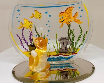 猫と金魚鉢のガラス置物 - Etsy 日本