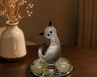 Cat Figurine Black and White Kitten Decor Handcrafted Cat Lover Collectible