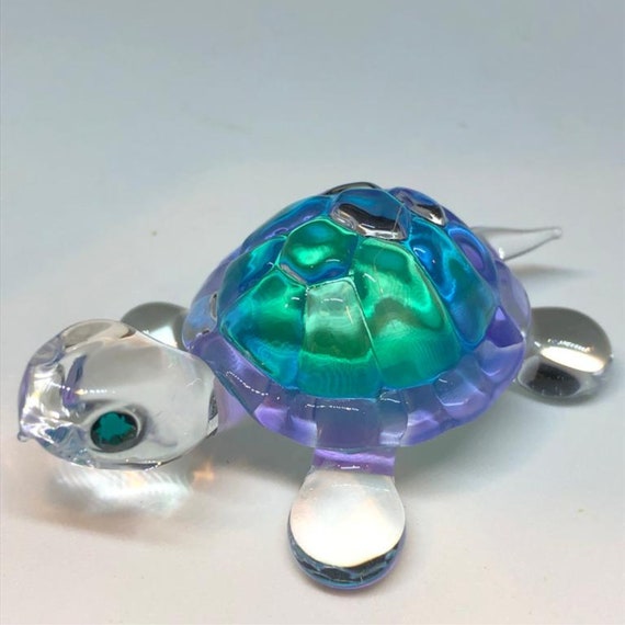 手作りの青いガラスの亀の置物 | クリスタルアクセント - Etsy 日本