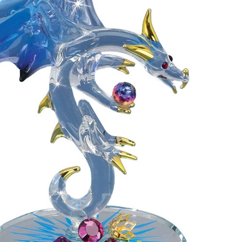 Jewel Keeper Dragon, Glass Dragon Figurine, Blue Wings, Handmade Dragon
