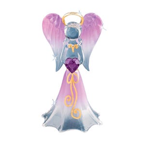 Lavender Angel Figurine with Crystal Heart | Faith Gift | Handcrafted Glass Keepsake