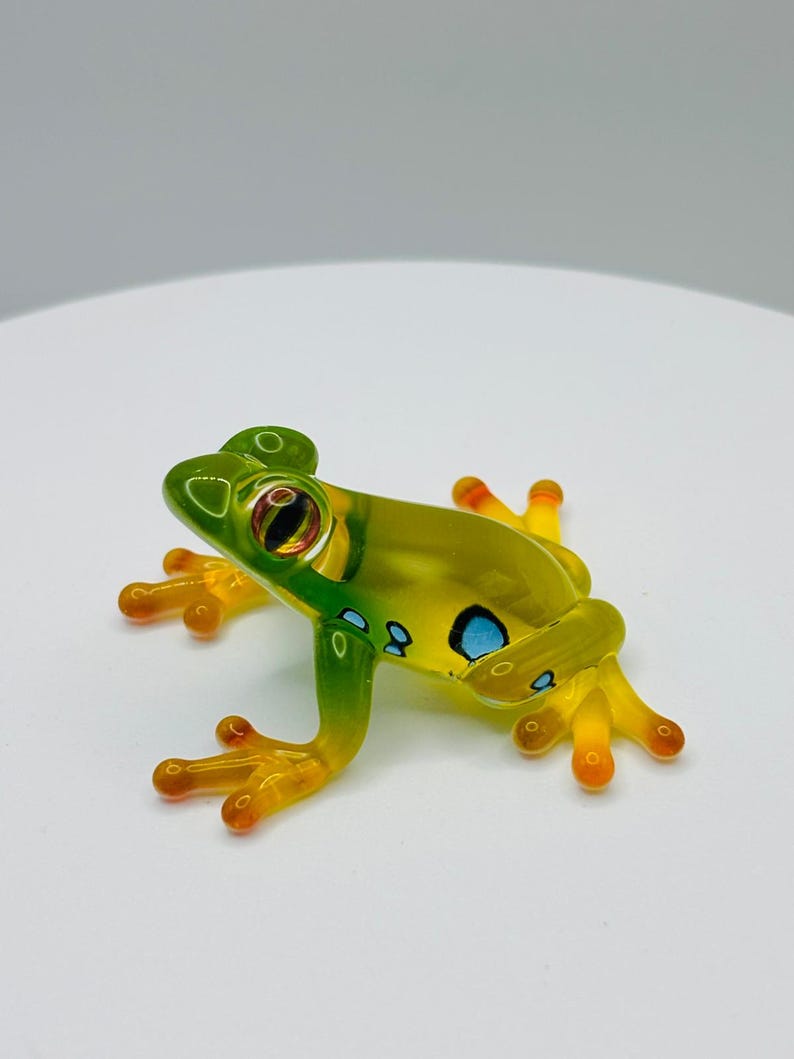 Gefleckte Frosch Glasfigurine | Grün Gelb Frosch Dekor Mini Amphibien Tier Sammlerstück Display Bild 5