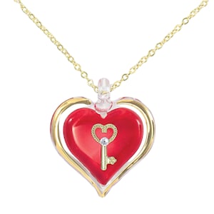 Heart and Key Necklace | Handcrafted Red Heart Pendant | Gift for Her | Romantic Jewelry | Key to My Heart Necklace | Crystal Accent