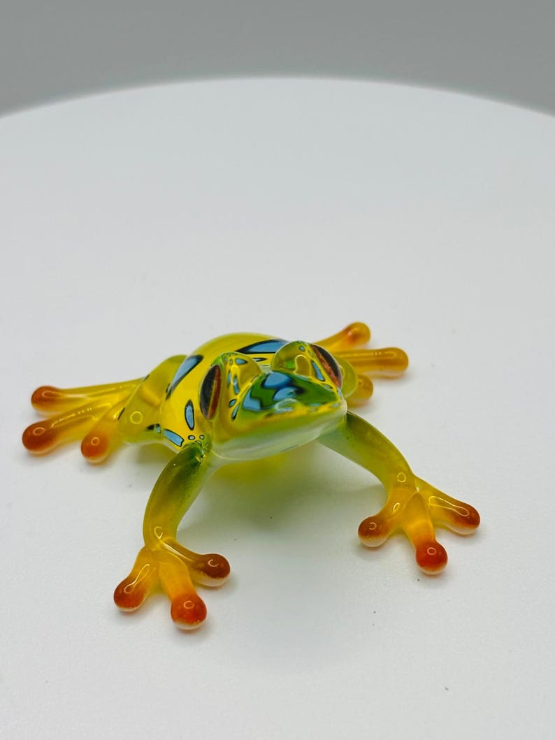 Gefleckte Frosch Glasfigurine | Grün Gelb Frosch Dekor Mini Amphibien Tier Sammlerstück Display Bild 4
