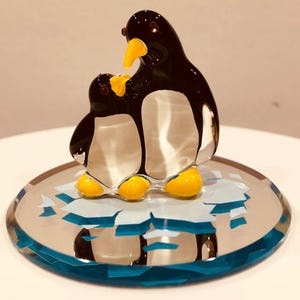 Penguin and Baby Figurine | Cute Glass Penguin Decor | Small Animal Gift