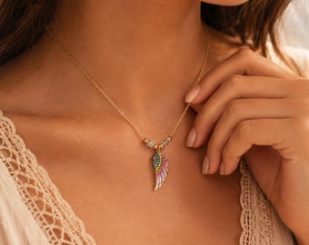 Regenboog engel vleugel ketting kristallen engel sieraden cadeau voor haar