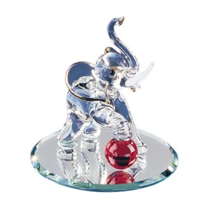 Glass Elephant Figurine with Red Ball | Handcrafted Animal Decor | Elephant Gift for Collector | Crystal Accents | 22Kt Gold Detail