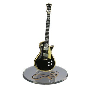 Classic Black Guitar Figurine | Handcrafted Glass Guitar Gift | Music Lover Decor