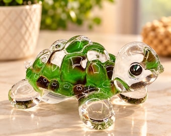 Grüne Glasschildkrötenfigur, Sammlerstück: Meeresschildkröte, Geschenk für Tierliebhaber, Küstendekoration