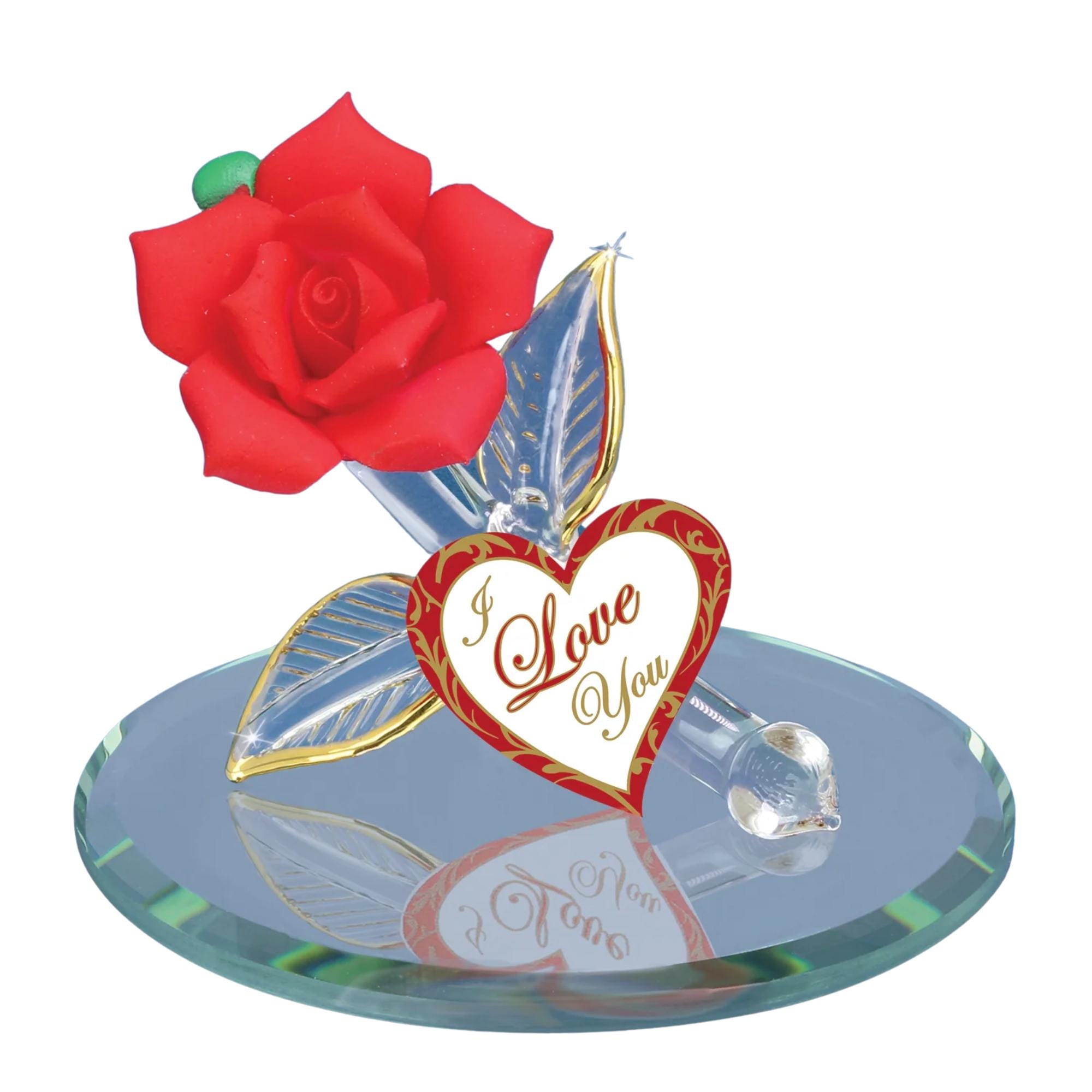 I Love You Red Rose With Doves Glass Figurine – Handmade Etched Glass Keepsake