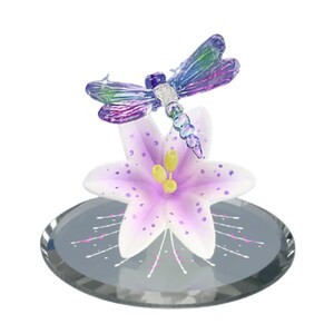 Glass Dragonfly Figurine, Dragonfly and Lavender Lily, Handcrafted Home Décor, Gift Ideas