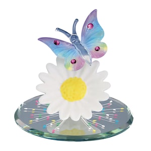 Rainbow Butterfly Figurine on Daisy | Glass Butterfly Decor | Nature Lover Gift | Crystal Butterfly | Spring Table Decor | Handmade Art