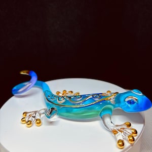 Handcrafted Glass Gecko Figurine | Crystal & 22Kt Gold Accents