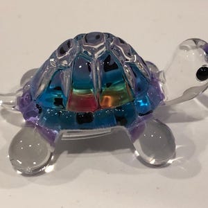 Rainbow Snow Cone Turtle Figurine | Handcrafted Glass Turtle with Crystals | Cute Mini Turtle Gift | Colorful Animal Collectible Decor
