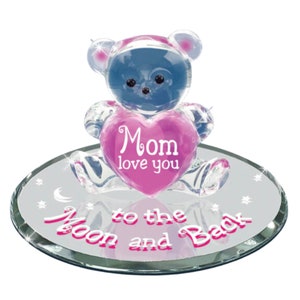 To the Moon and Back, Glass Bear Figurine, Handcrafted Bear Statue, I Love You Mom, Mother&#39;s day Gift