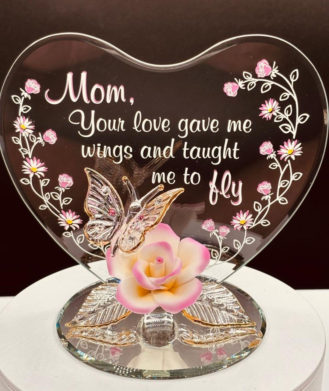 Mom Butterfly Rose Glass Figurine | Handcrafted Mother Gift Home Decor ...