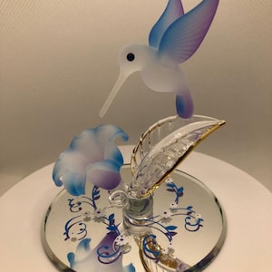 Hummingbird with Blue Flower Figurine | Handcrafted Glass Nature Decor