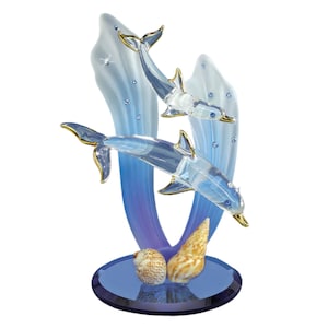 Mother and Baby Dolphin Figurine | Double Glass Dolphins | Ocean Decor Gift