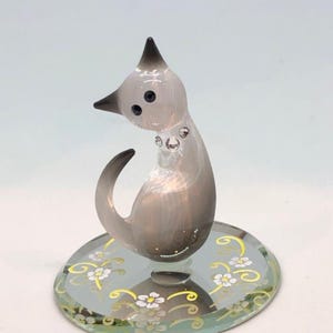 Siamese Cat Glass Figurine | Gift for Cat Lover | Handcrafted Crystal Cat Decor