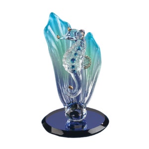 Sea Horse Glass Figurine with Sea Grass | Ocean Decor | Sea Life Collectible Gift Ideas
