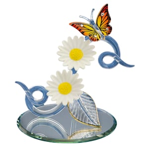 Double Daisy Butterfly | Handcrafted Glass Butterfly Figurine | Nature Gift Decor