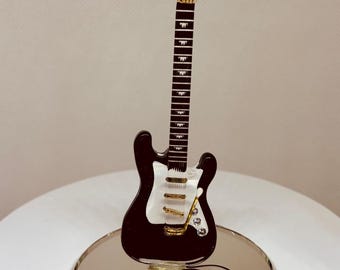 Vintage Black Guitar Figurine | Handcrafted Glass Music Room Collectible Home Decor