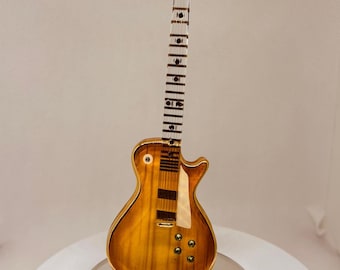 Woodgrain Guitar Figurine | Handcrafted Music Room Collectible Glass Home Decor