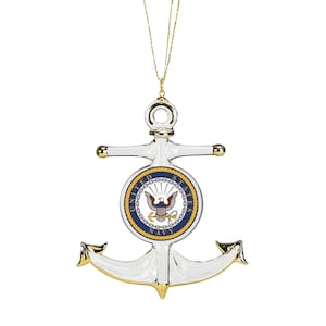 U.S. Navy Anchor Ornament | Official Licensed Military Christmas Decoration | Glass Anchor with Navy Emblem