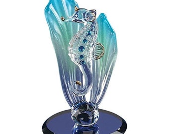 Seepferdchen Glasfigur, handgefertigtes Seegras, Wohnkultur, Sammlergeschenkidee