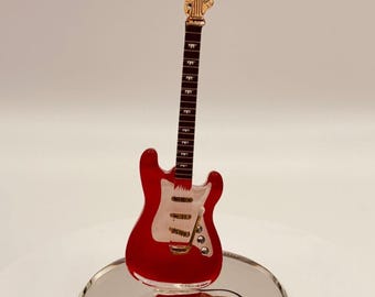 Vintage Red Guitar Figurine | Glass Music Collectible | Mini Guitar Sculpture Gift