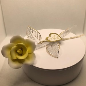 Yellow Glass Rose I Love You | Handcrafted Long Stem Glass Flower | Gold Accented Rose Figurine | Romantic Gift for Her