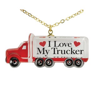 Ich liebe meine Trucker-Halskette | LKW Anhänger Halskette Geschenk | Trucker Frau Schmuck | Handgefertigtes Geschenk für Ihn | 18 &quot;Gold Halskette