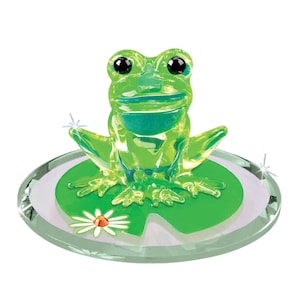 Glass Frog Figurine on Lily Pad Cute Handcrafted Frog Decor with Crystal Accent Animal Lover Gift