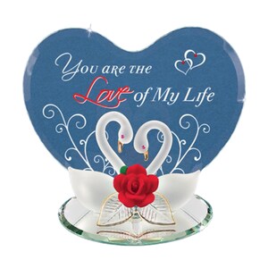 Love of My Life Swan Figurine | Handcrafted Glass Swans with Rose | Romantic Gift | Crystal Accents | Anniversary Keepsake Decor