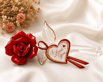 Rosa "Te amo" para esposa / Figura de rosa roja, regalo de aniversario o San Valentín, decoración romántica