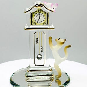 Cat and Mouse Clock Figurine | Hickory Dickory Nursery Rhyme Cat Lover Gift Glass Decor