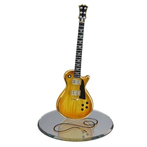 Glass Guitar Figurine | Classic Woodgrain Guitar Decor | Handcrafted Music Lover Gift | Crystal Guitar Collectible | Music Room Accent