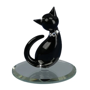 Black Cat Figurine | Handcrafted Glass Cat Decor | Cat Lover Gift | Halloween Cat Decoration | Crystal Black Cat | Cute Pet Keepsake