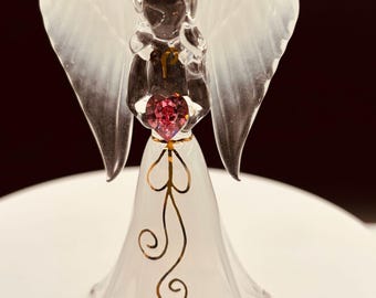 White Angelique Glass Angel Figurine | Faith Christian Gift Crystal Heart Decor Religious